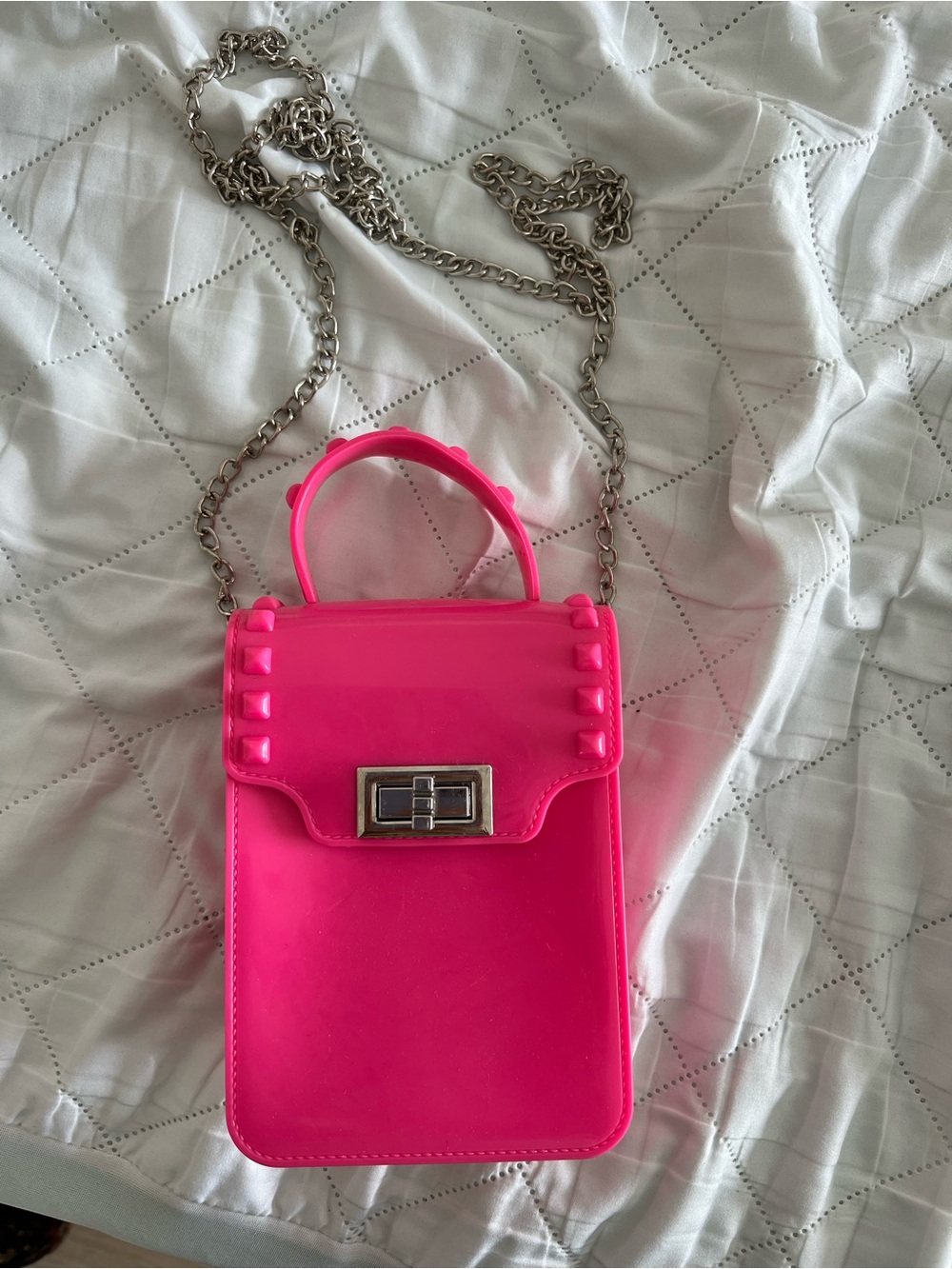 Steve Madden Hot Pink Mini Top-Handle Crossbody with Silver Chain